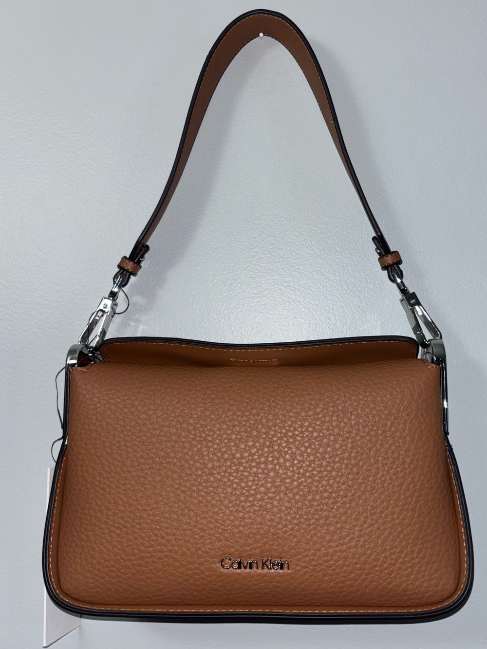 🍋Calvin Klein Fay Demi Tan Pebbled Leather Shoulder Bag